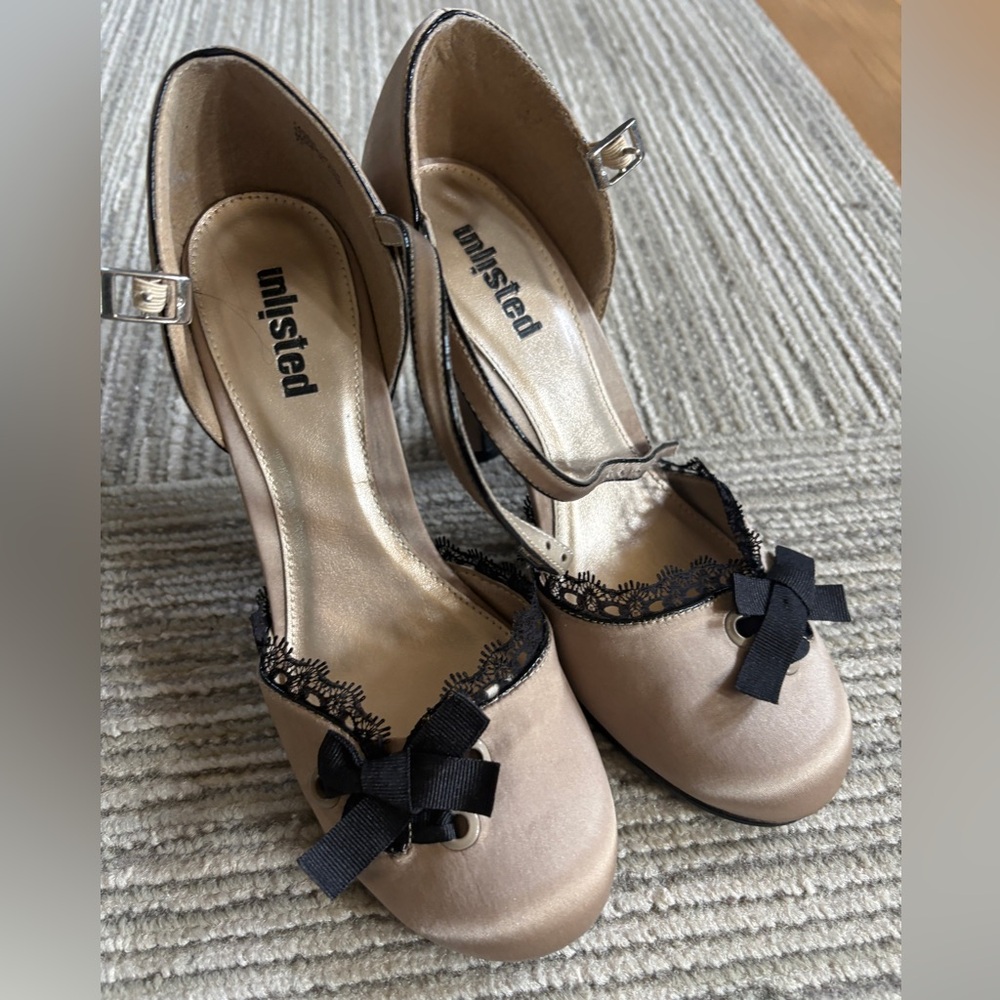 Unlisted Tan Heels with Black Accents
